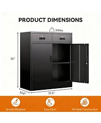 Yigii Large Metal Cabinet with 2 Lockable Drawers, Adjustable Shelf, Thickened Steel