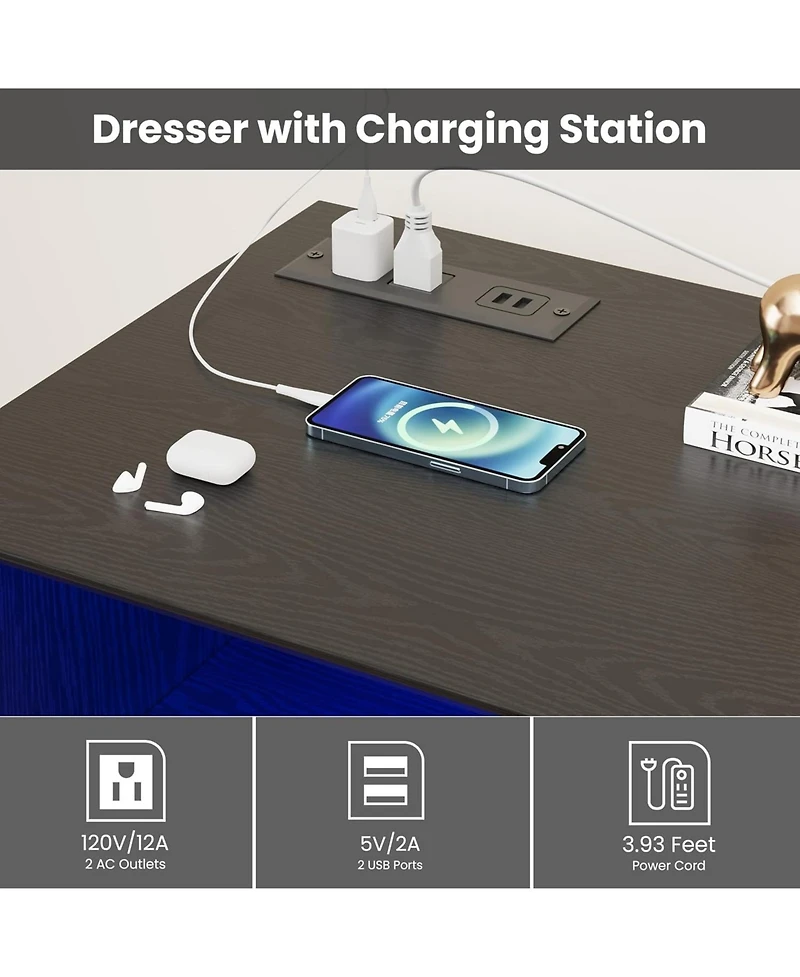 gaomon 6 Drawer Dresser for Bedroom with Led Lights & Charging Station