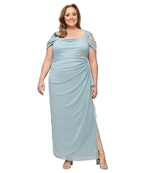 Alex Evenings Plus Draped Cold-Shoulder Dress