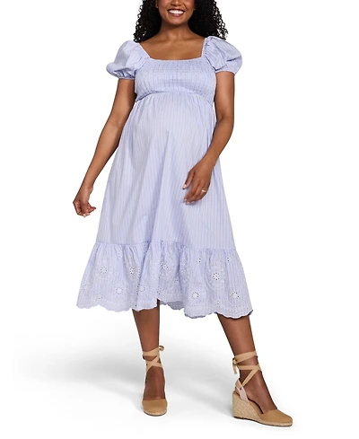 Motherhood Maternity Smocked Bodice with Puff Sleeves Midi Dress