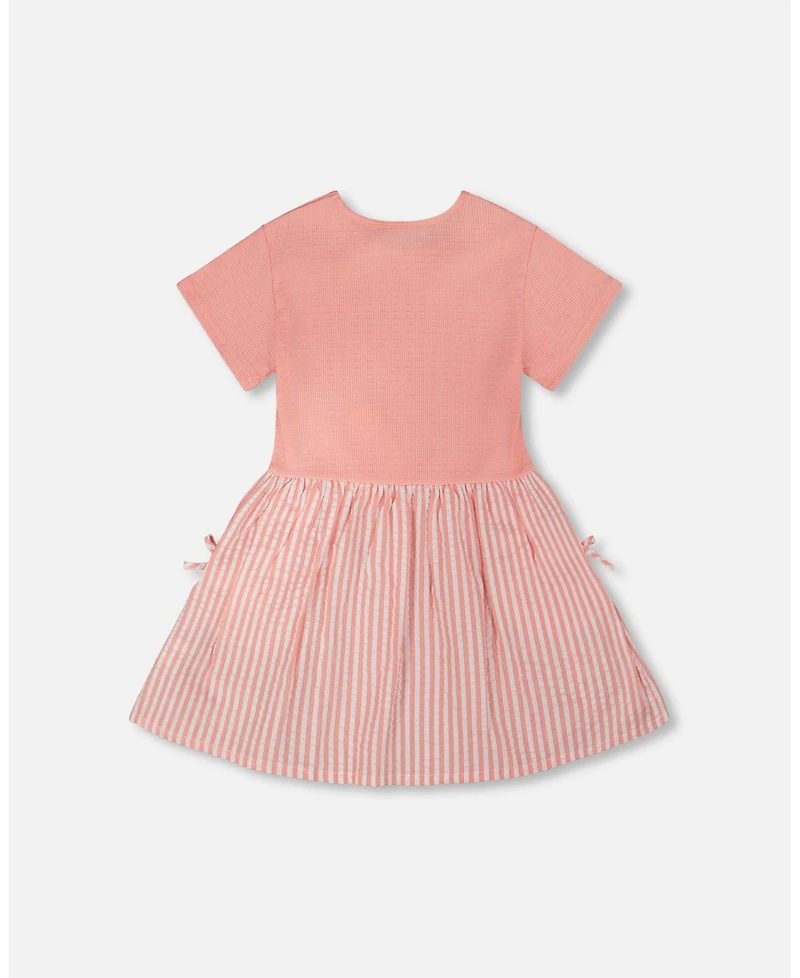 Deux par Deux Toddler Girls Bi-Material Dress Peach