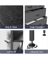 gaomon 5-Drawer Bedroom Dresser, Fabric Storage Dresser with Anti-Tip Kit and 4 Hooks, Tall Vertical Dressers, Sturdy Steel Frame, Wooden Tabletop