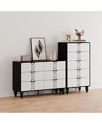 Gaomon Wooden 6 Drawer Dresser with Vintage Pattern Design, Modern Chest Dresser with Deep Drawers for Bedroom, Living Room, Entryway