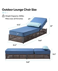 Gymojoy Brown 3-Piece Wicker Outdoor Chaise Lounge with 5 In. Thick Olefin Cushions Patio Chair for Balcony