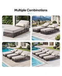 Gymojoy Brown 3-Piece Wicker Outdoor Chaise Lounge with 5 In. Thick Olefin Cushions Patio Chair for Balcony
