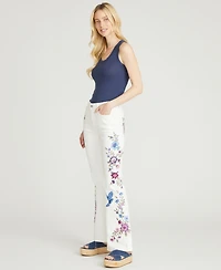 Driftwood Women's Farrah Flare Mid Rise Floral Embroidered Jeans