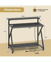 Mecale Rolling Computer Desk with Charging Station and Monitor Shelf, Home Office Storage Desk