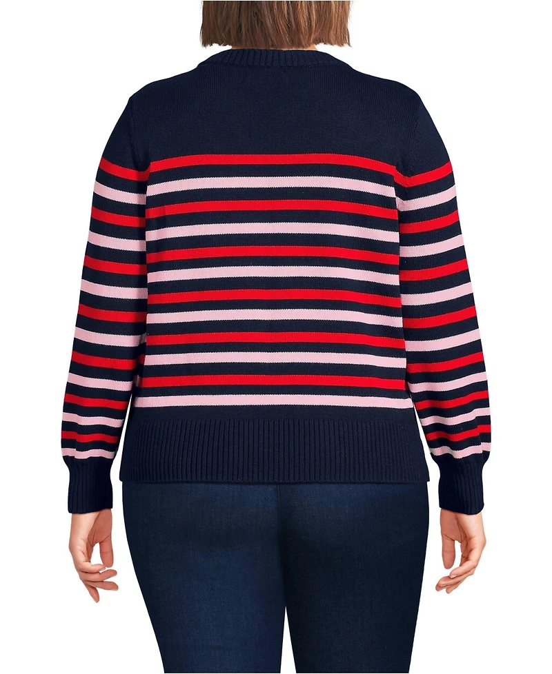 Lands' End Plus Drifter Set Sleeve Crew Neck Sweater