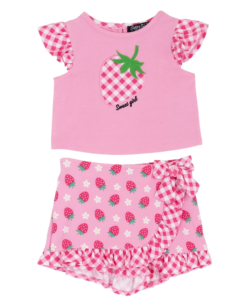 Rare Editions Baby Girls' Strawberry Applique Top and Skort, 2-Piece Set
