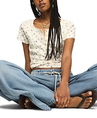 Lucky Brand Women's Crochet Trim Short-Sleeve Henley Top