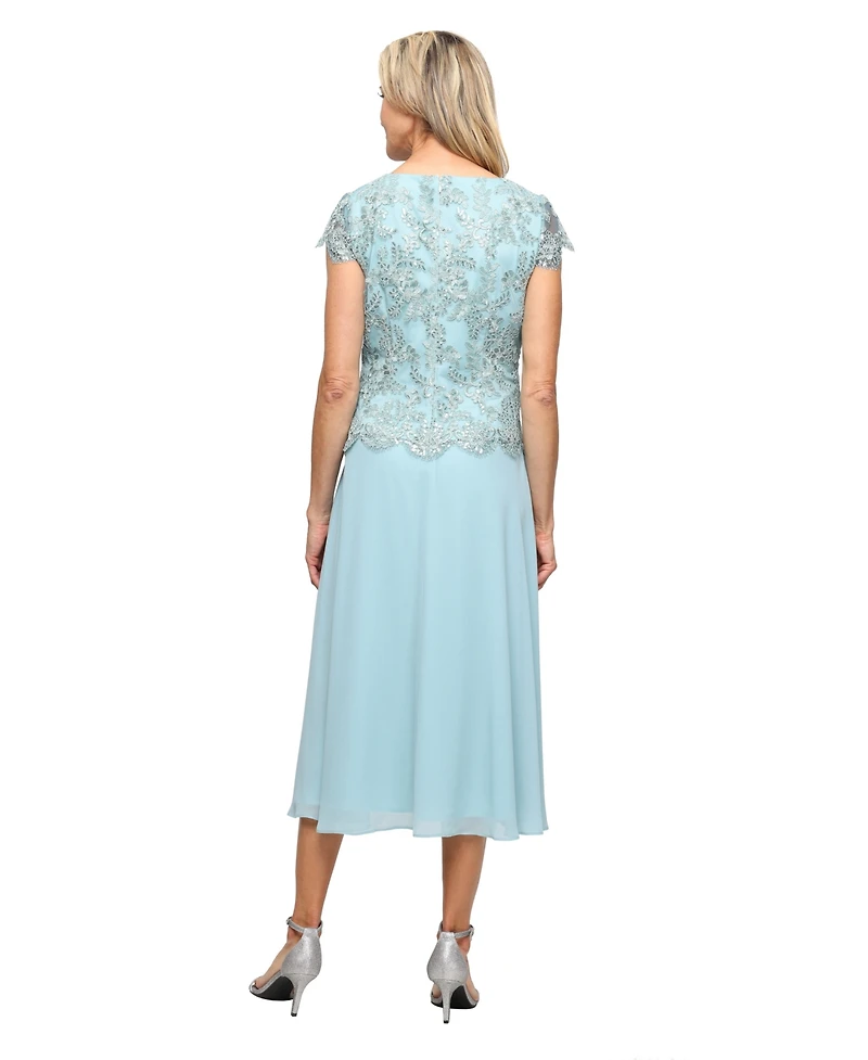 Alex Evenings Petite Embroidered Tulle Midi Dress