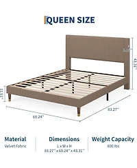 gaomon Full Platform Bed Frame with Headboard, Corduroy Upholstered Bed, Wooden Slats Support