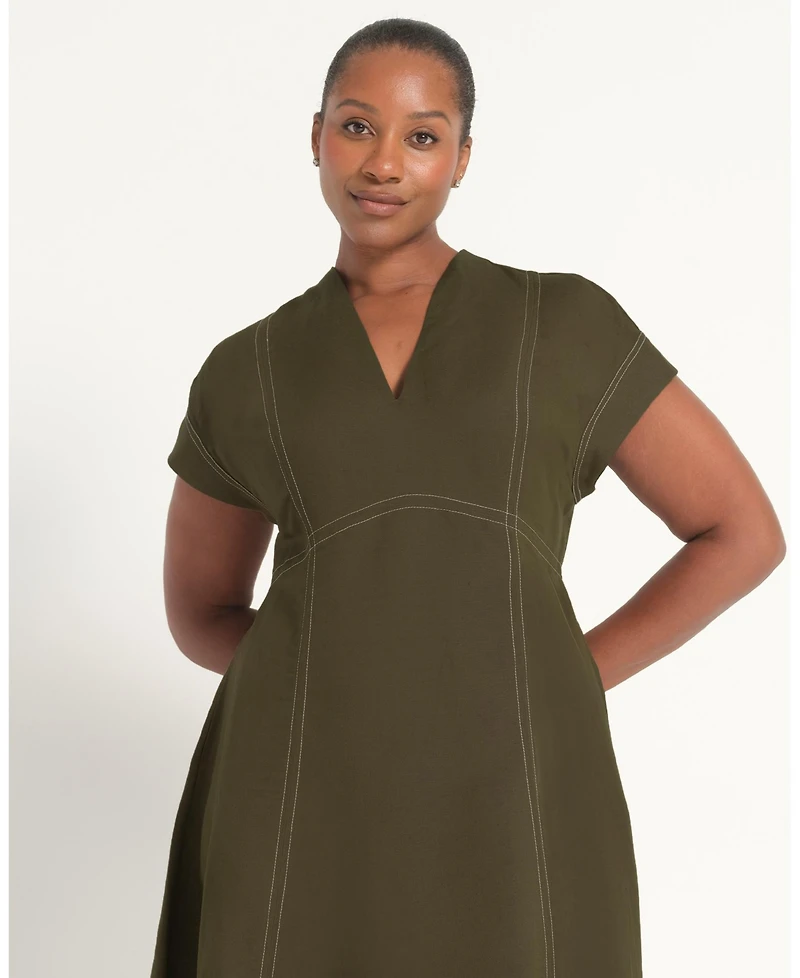 Estelle Plus Arden Contrast Stitch Linen Maxi Dress