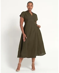 Estelle Plus Arden Contrast Stitch Linen Maxi Dress