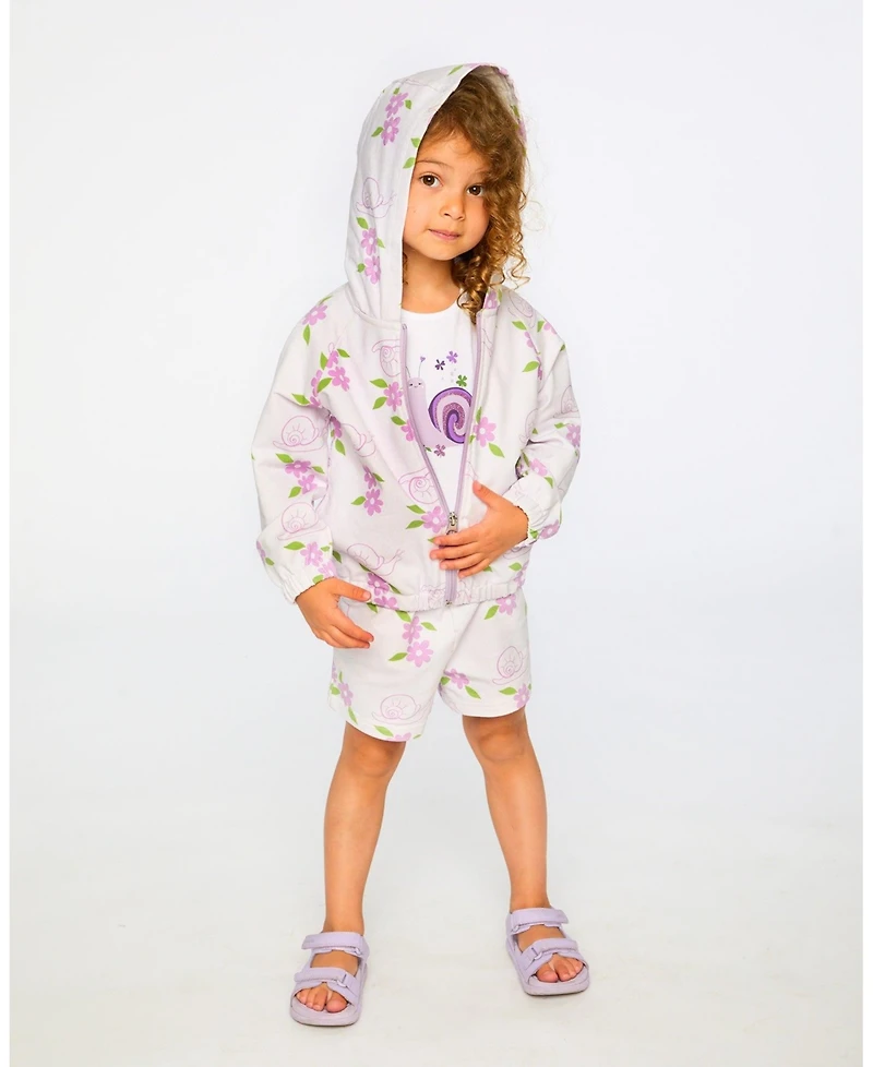 Deux par Big Girls French Terry Hooded Cardigan Lilac Snails Print