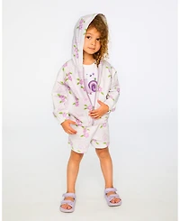 Deux par Big Girls French Terry Hooded Cardigan Lilac Snails Print