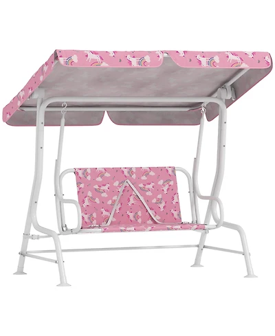 Qaba Kids Porch Swing with 2-Seater, Safety Belts, Adjustable Canopy