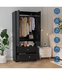 gaomon 71" Armoire Wardrobe Closet with 2 Drawers & Doors, Adjustable Shelves, Hanging Rod, Modern Bedroom Storage Cabinet