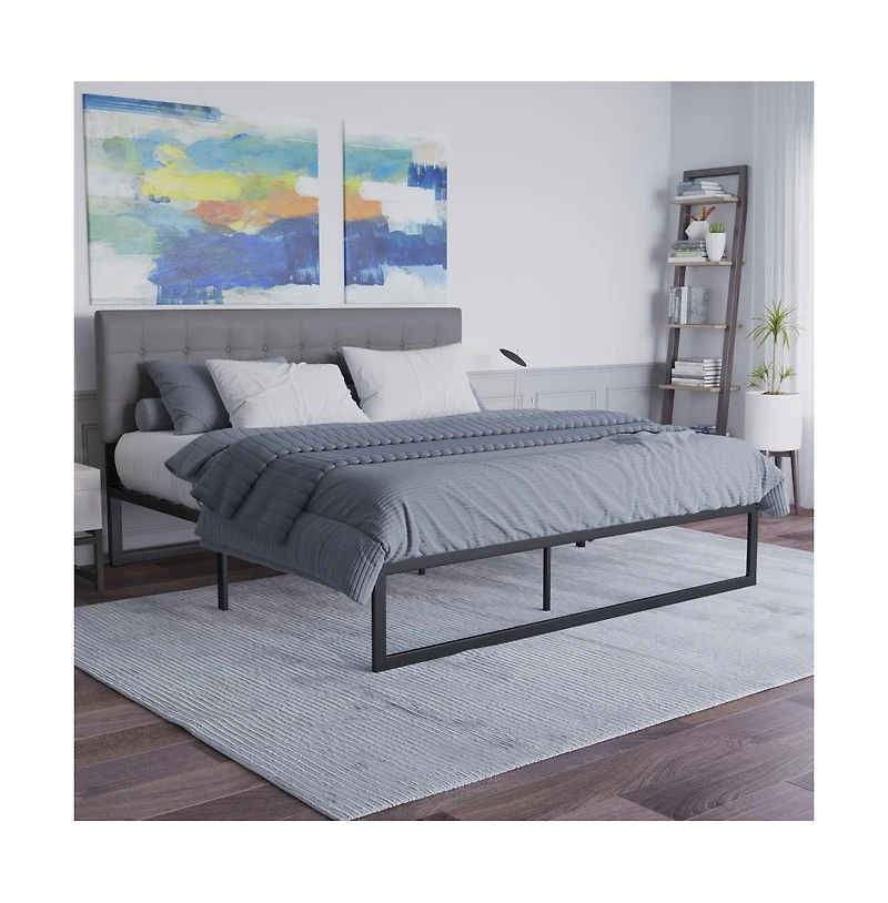 Emma+Oliver 14" Metal Platform Bed with Steel Slat Support & 12.5" Underbed Storage Feature