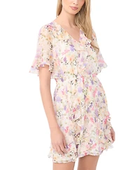 CeCe Women's Waterfall Ruffle Short-Sleeve V-Neck Mini Dress