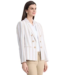 Jones New York Women's Faux Double Breasted Stripe Linen Jacket