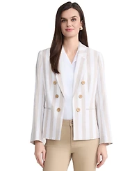 Jones New York Women's Faux Double Breasted Stripe Linen Jacket