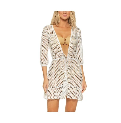 Guria Beachwear Women's Lattice Front Tie Ruffle Hem Cover-up