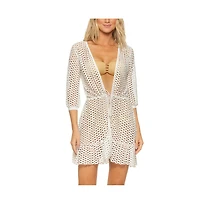 Guria Beachwear Women's Lattice Front Tie Ruffle Hem Cover-up