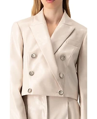Ivonne Women's Faun-Leather Double-Breasted Short Blazer