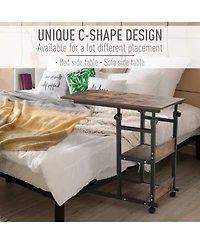 Homcom C-Shaped Mobile Sofa Bed Side Table Adjust Height 3-Tier Cart w/ Brake
