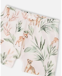 Deux par Baby Girls Pointelle Top and Cotton Jersey Short Set Green Peach Deer Print