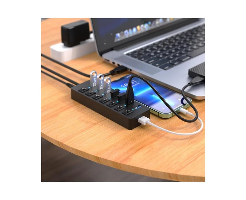Risokeys 7-Port Usb 3.0 Hub, Individual Switches, 5Gbps High-Speed Data Transfer,for Laptop, Pc, MacBook,Ideal for Home, Office