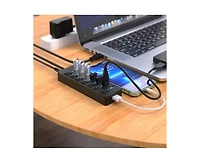 Risokeys 7-Port Usb 3.0 Hub, Individual Switches, 5Gbps High-Speed Data Transfer,for Laptop, Pc, MacBook,Ideal for Home, Office