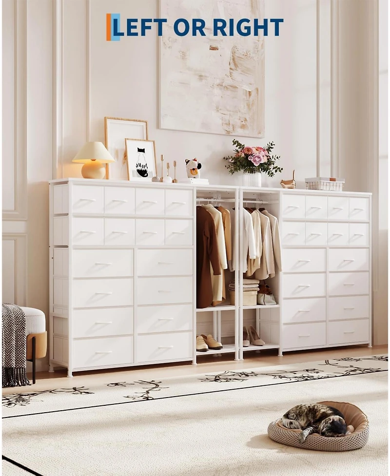 gaomon Tall Dresser for Bedroom, Fabric Dressers with 16 Drawers & Clothes Rack & 2 Storage Shelves, Pu Closet Dresser with Hanging Space