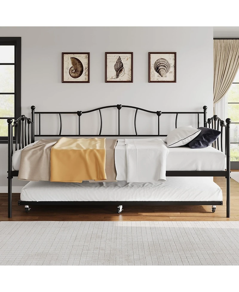 gaomon Metal Daybed with Trundle Bed, Twin Size, Premium Metal Frame