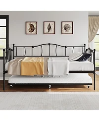gaomon Metal Daybed with Trundle Bed, Twin Size, Premium Metal Frame