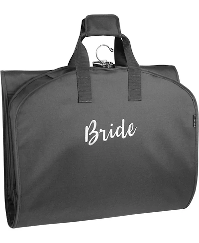 WallyBags 60" Premium Tri-Fold Travel Garment Bag with Pocket and Bride Embroidery - Black
