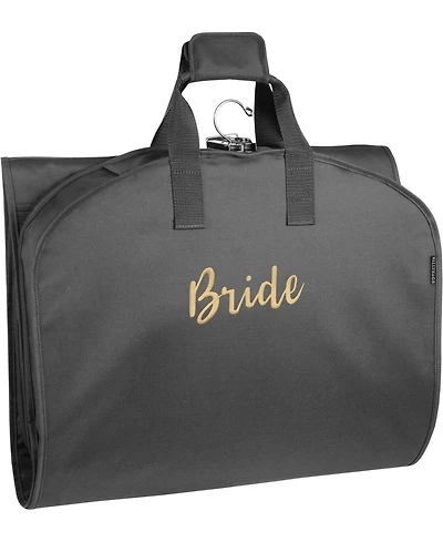 WallyBags 60" Premium Tri-Fold Travel Garment Bag with Pocket and Bride Embroidery - Black