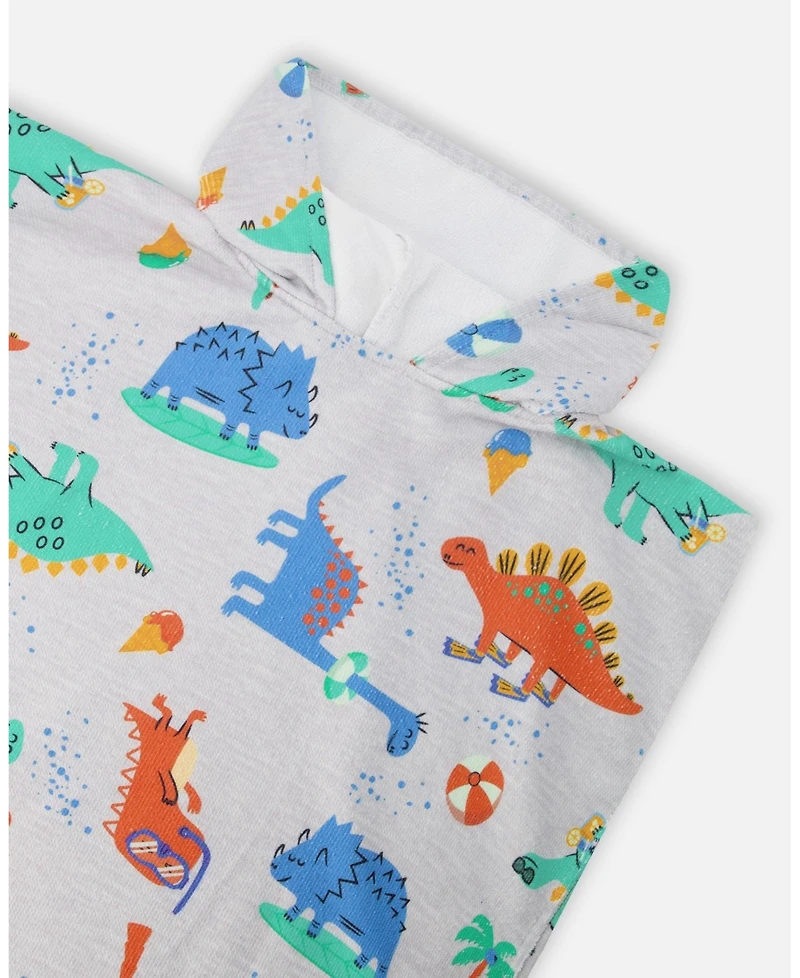 Deux par Deux Boy Hooded Beach Towel Grey Baby Dinosaur Print - Toddler|Child
