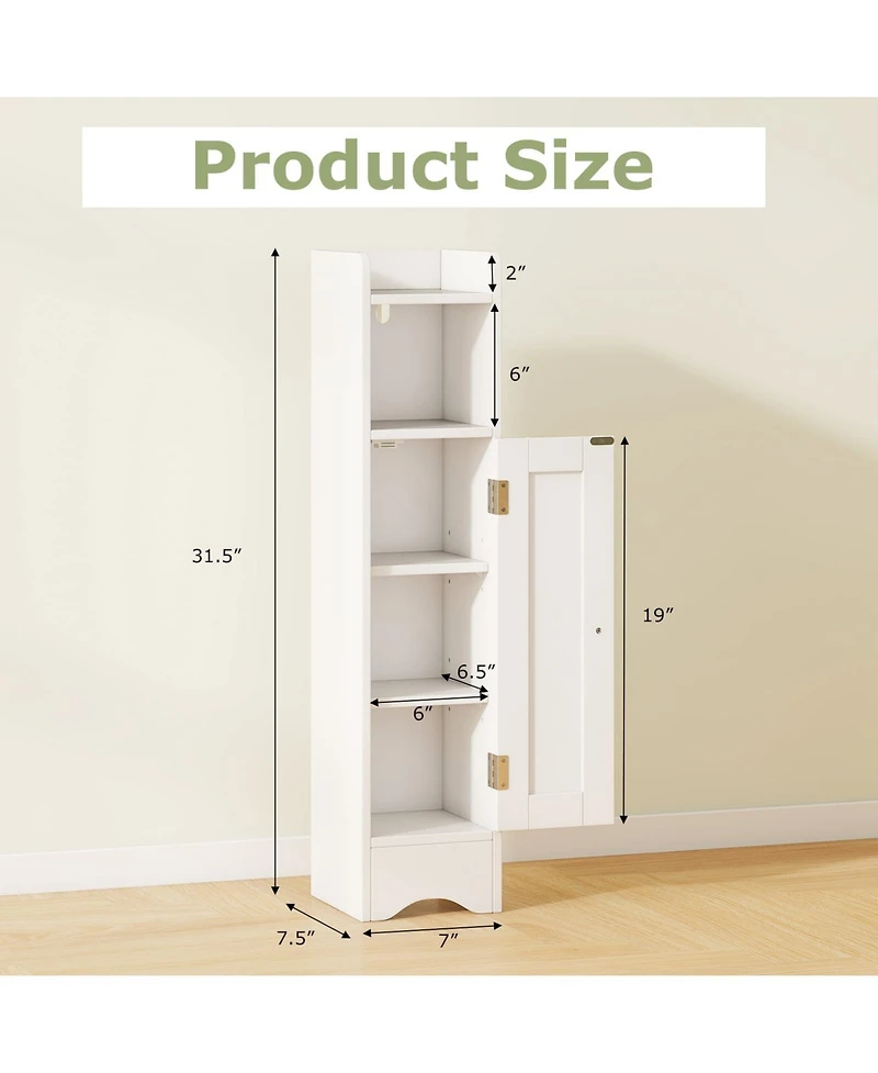 Volenca Slim Bathroom Corner Storage Cabinet with 1 Door and Adjustable Shelves