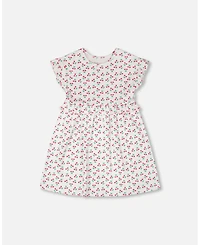 Deux par Deux Toddler Girls' Cotton Rib Printed Cherry Dress
