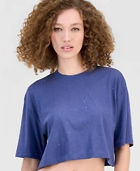 Guess Women's Rhinestone Embellished Crewneck Cropped T-Shirt