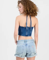 Guess Women's Max Halter Denim Bustier Top