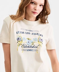 Guess Women's Cotton Flower's Box Crewneck T-Shirt