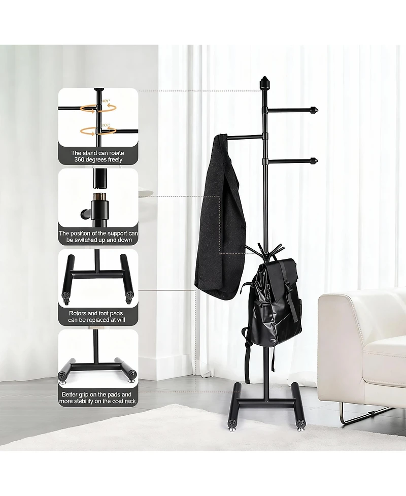 Yigii Heavy Duty Metal Coat Rack with 3 Arms and 5 Hooks for Various Spaces