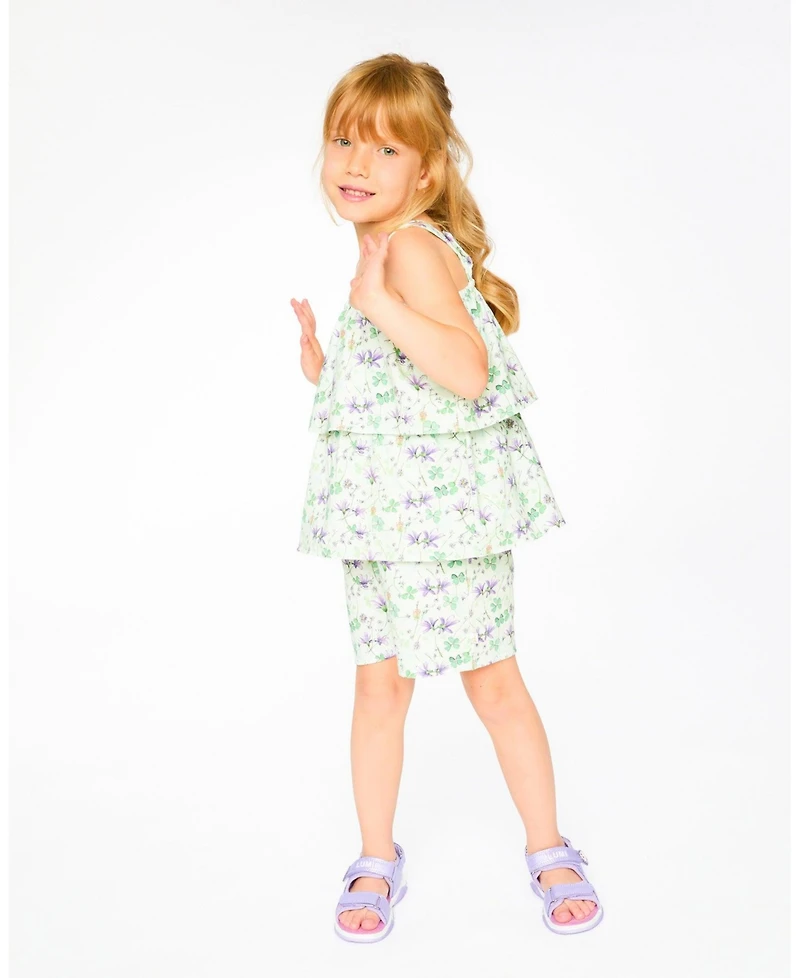 Deux par Toddler Girls Jersey Romper with Tiers Printed Flowers