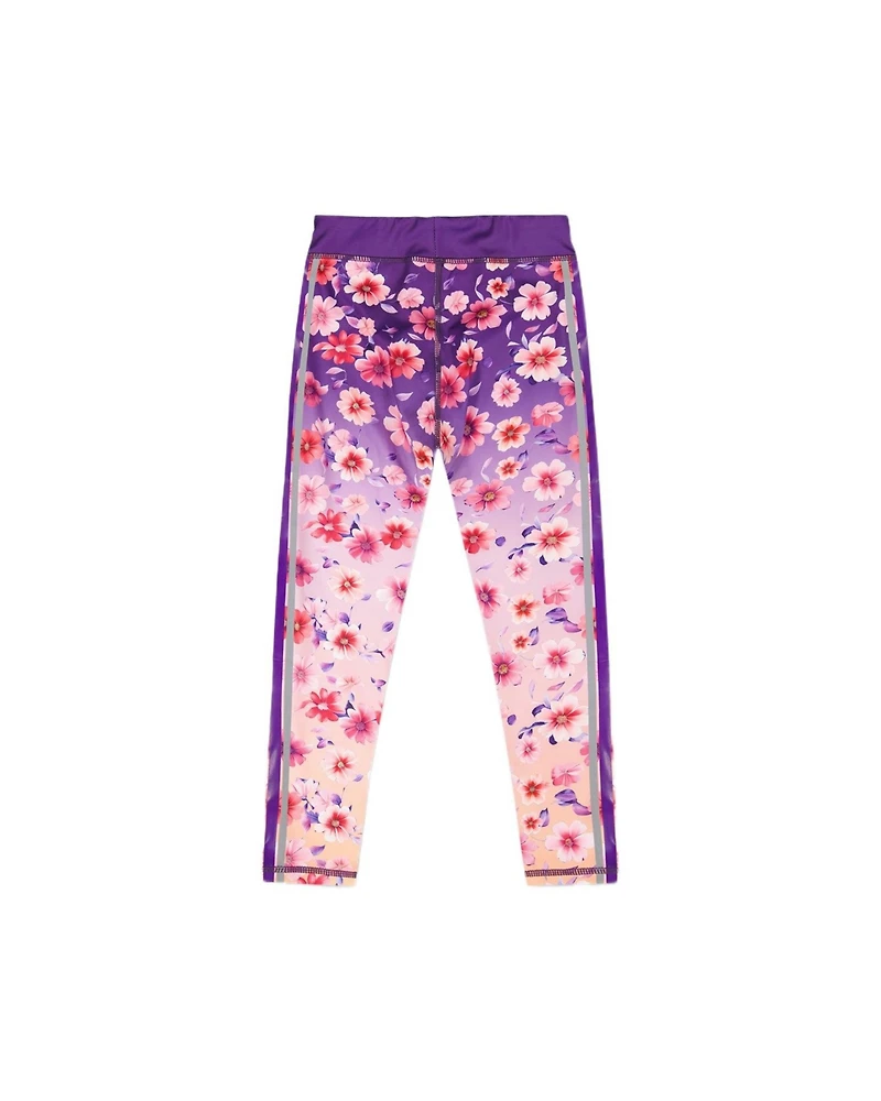 Deux par Deux Girls Athletic Leggings in Polyester Mauve Floral Gradient