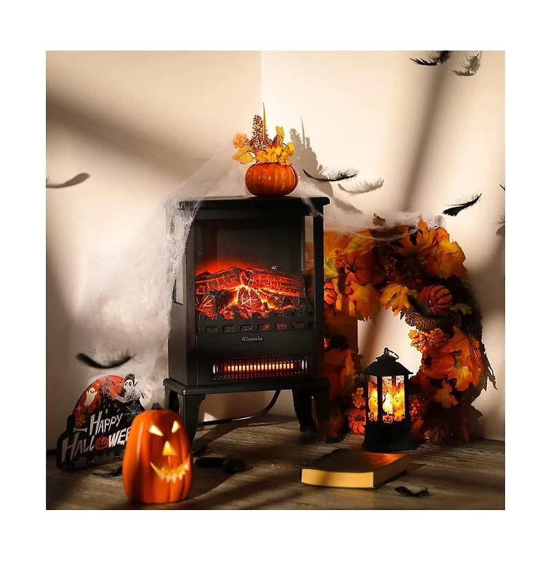gaomon Electric Fireplace Stove with 17" Size, 1500W Power & 3 Sided Teal Checkerboard Flame View