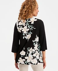 Jm Collection Women's Printed Embellished 3/4-Sleeve Boat-Neck Top, Macy's Exclusive