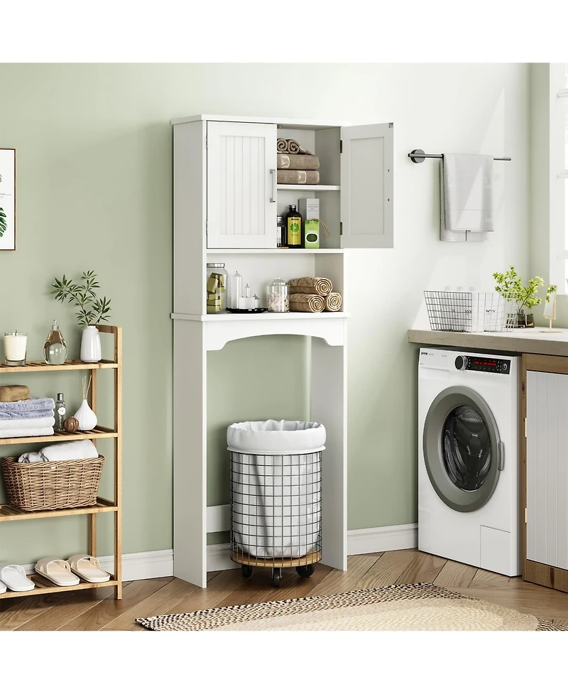 Homfan Over The Toilet Storage Cabinet with Double Doors and Anti-Tip Device, Above , Free Standing Toilet Cabinet